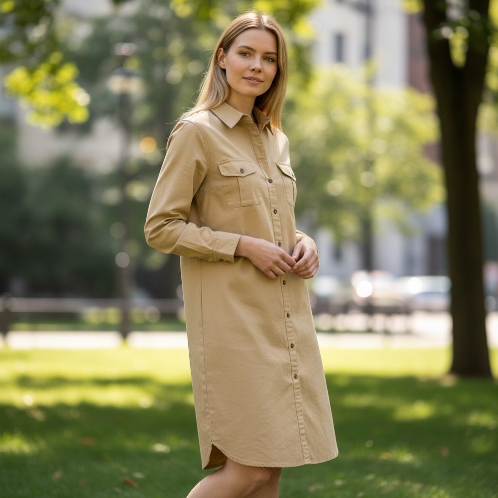 Ralph Lauren Khaki Cotton Utility Shirt Dress Size Medium Old Money Minimalst - Picture 13 of 13
